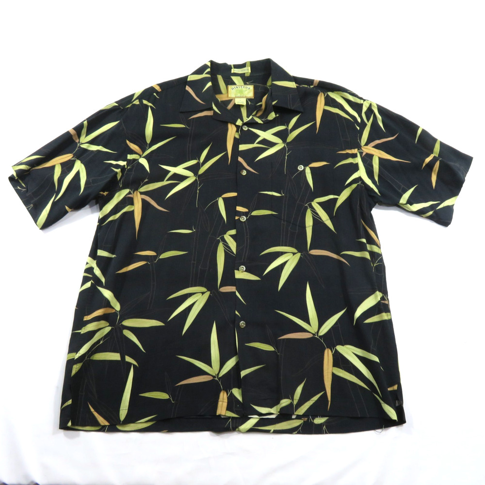 Hibiscus of Hawaii Shirt Hawaiian Floral Black Green Beige Rayon Sz L